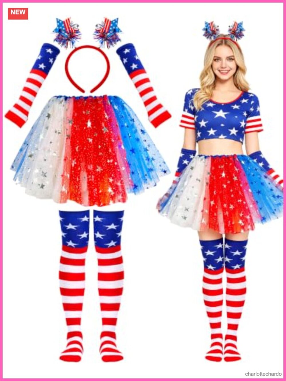 Patriotic Tutu Costume Set Star Headband Gloves Socks 4th of July